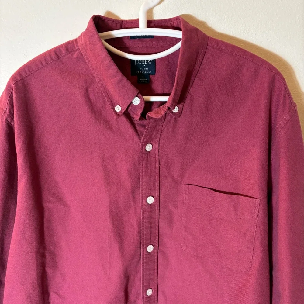 J. Crew Flex‎ Casual Oxford Long Sleeve Button Down Shirt Men's Large Burgundy